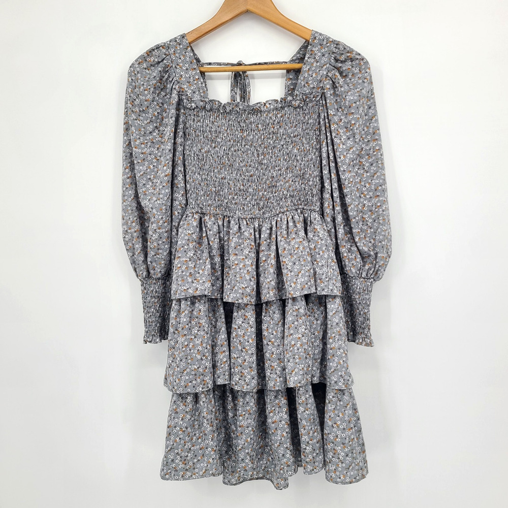 Byinns Smocked Tiered Ditsy Floral Dress Square Neck Cottagecore Fairy Size S
